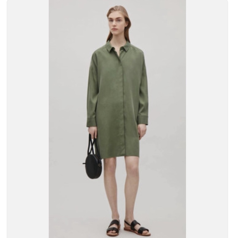 COS Army Green Minimalist Shirt Dress Tunic Size 44 US 12 - Picture 3 of 12